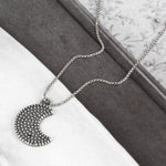 SPD.0047 // 925 Silver Antique Dot Crescent Moon Pendant, 1pc / PO318