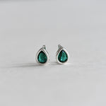 [ 925 Sterling silver ] 925 Silver Waterdrop Bezel Green One-Touch Earrings