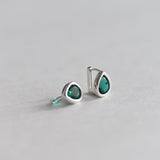 [ 925 Sterling silver ] 925 Silver Waterdrop Bezel Green One-Touch Earrings