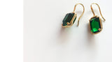 [ 925 Sterling silver ] Green Rectangle Hook  Earring