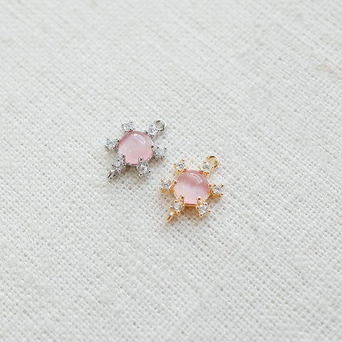 PD.1934 // Cubic Flower Pink Catseye Sunball Connector Pendant, 1 Pc